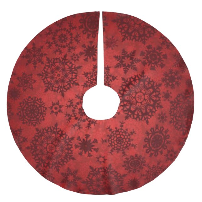 RED SNOWFLAKES VINTAGE CHRISTMAS TREE SKIRT (Front)