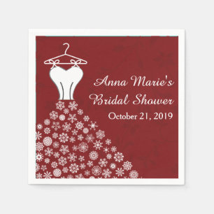 Red Snowflakes Wedding Dress Bridal Shower Napkin