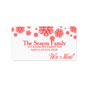 Red snowflakes "we've moved" Christmas label
