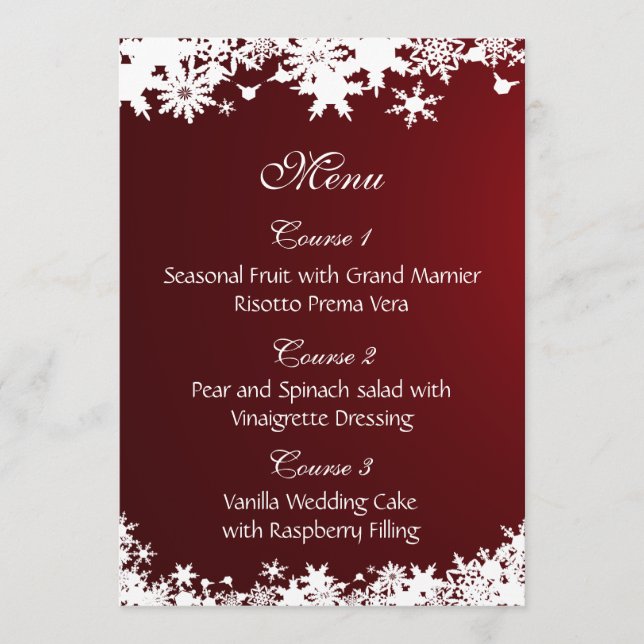 red snowflakes winter wedding menu (Front)
