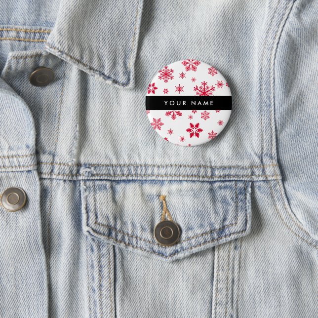 Red Snowflakes, Your name, Personalise 6 Cm Round Badge (In Situ)