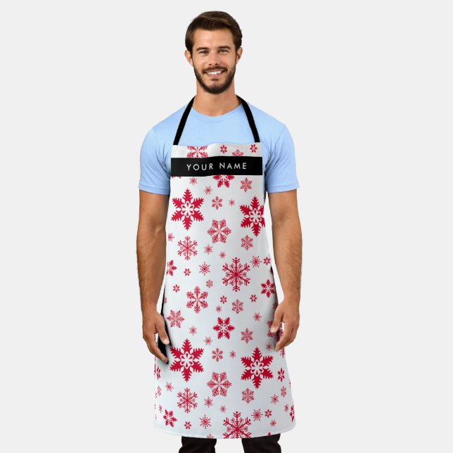 Red Snowflakes, Your name, Personalise Apron (Worn)