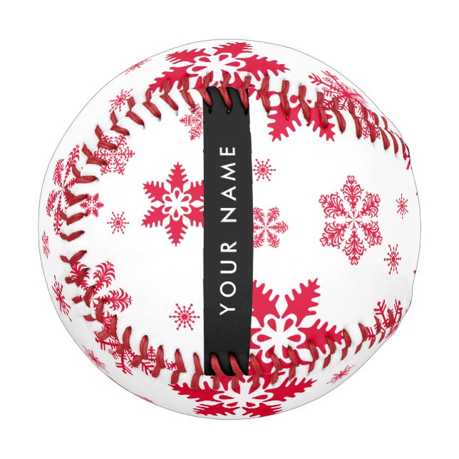 Red Snowflakes, Your name, Personalise Baseball (Front Left)