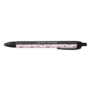 Red Snowflakes, Your name, Personalise Black Ink Pen