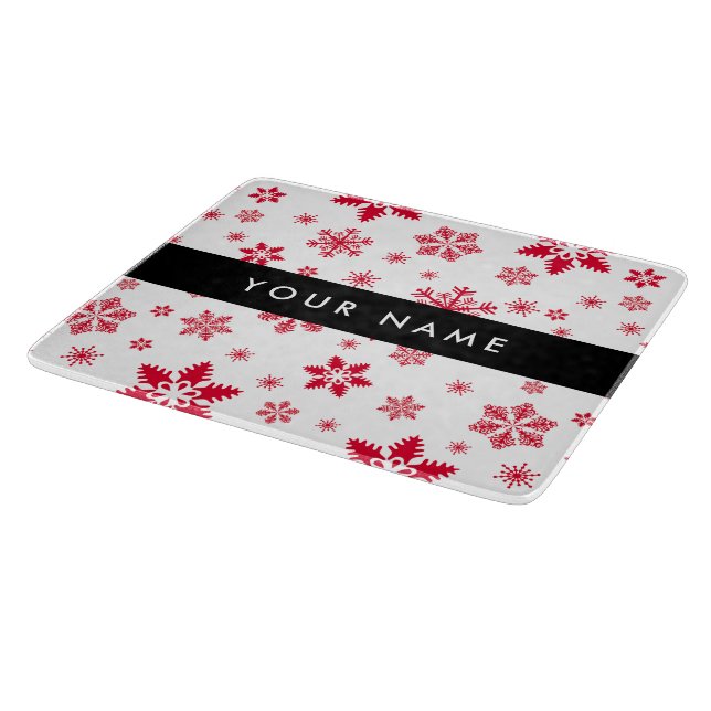 Red Snowflakes, Your name, Personalise Cutting Board (Corner)