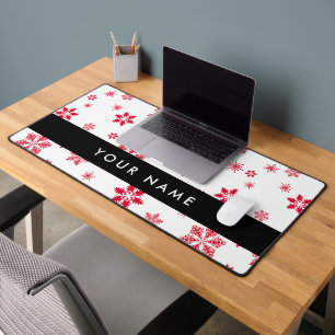 Red Snowflakes, Your name, Personalise Desk Mat