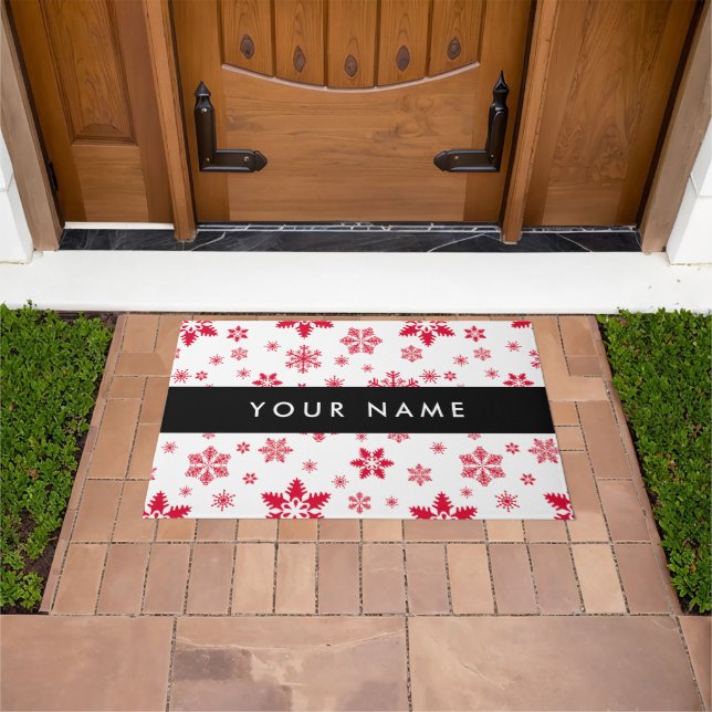 Red Snowflakes, Your name, Personalise Doormat (Outdoor)