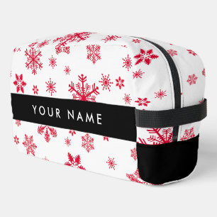 Red Snowflakes, Your name, Personalise Dopp Kit