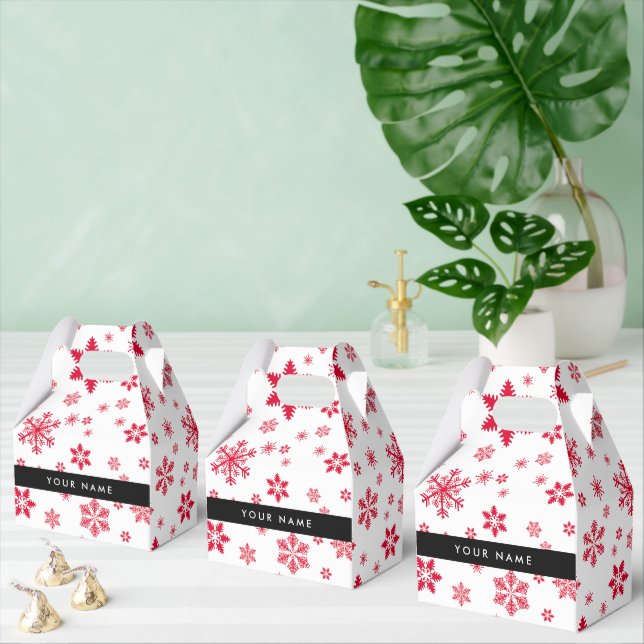 Red Snowflakes, Your name, Personalise Favour Box (Multiple)