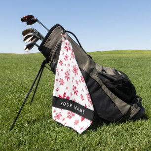 Red Snowflakes, Your name, Personalise Golf Towel