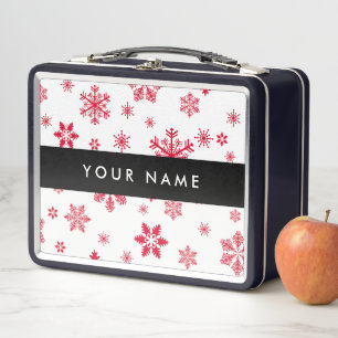 Red Snowflakes, Your name, Personalise Metal Lunch Box
