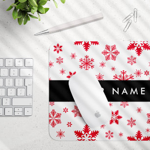 Red Snowflakes, Your name, Personalise Mouse Mat