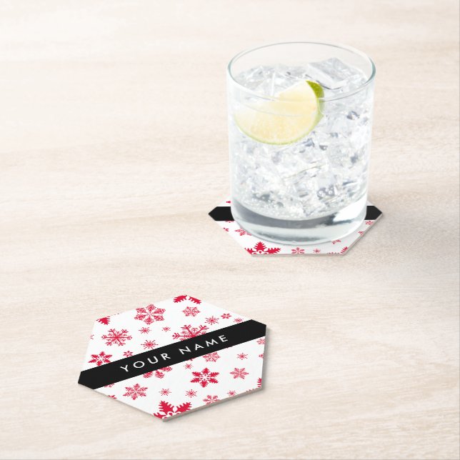 Red Snowflakes, Your name, Personalise Paper Coaster (Insitu)