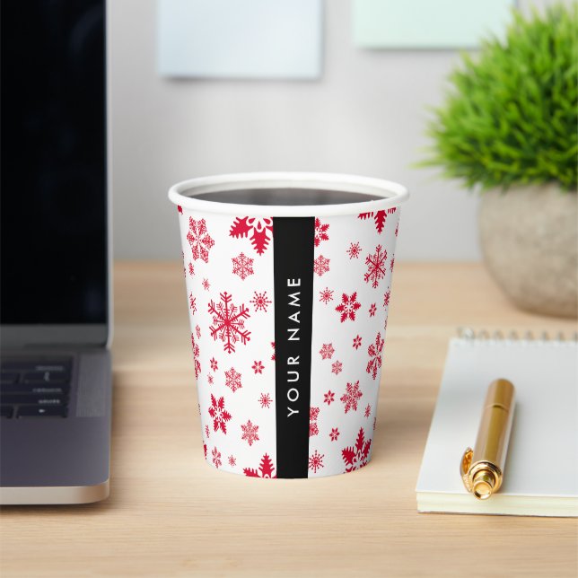 Red Snowflakes, Your name, Personalise Paper Cups (Insitu)