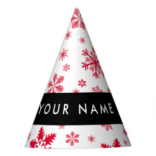 Red Snowflakes, Your name, Personalise Party Hat