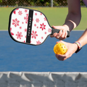 Red Snowflakes, Your name, Personalise Pickleball Paddle