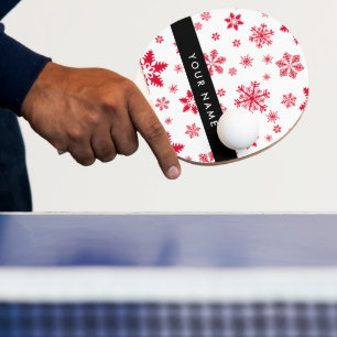 Red Snowflakes, Your name, Personalise Ping Pong Paddle