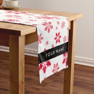 Red Snowflakes, Your name, Personalise Short Table Runner