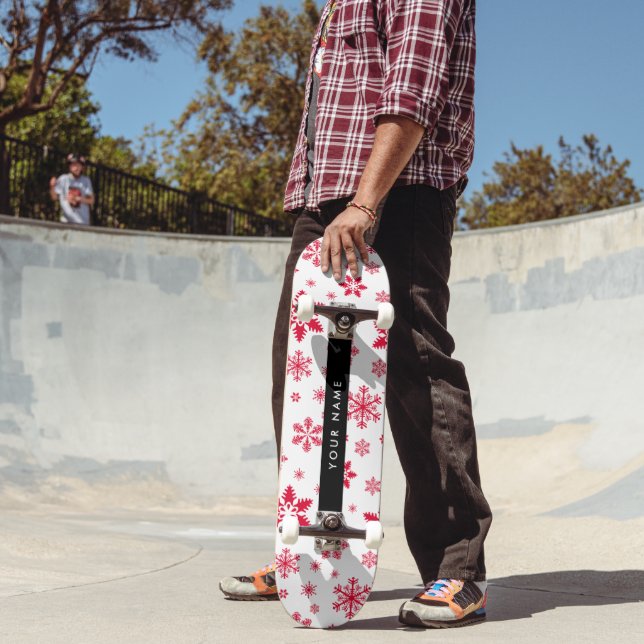 Red Snowflakes, Your name, Personalise Skateboard (Outdoor 2)