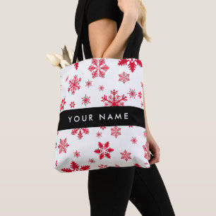 Red Snowflakes, Your name, Personalise Tote Bag