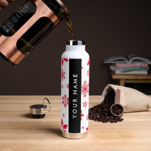 Red Snowflakes, Your name, Personalise Water Bottle