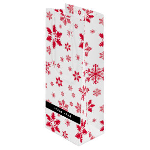 Red Snowflakes, Your name, Personalise Wine Gift Bag