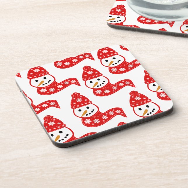 Red Snowman Christmas Coasters (Left Side)