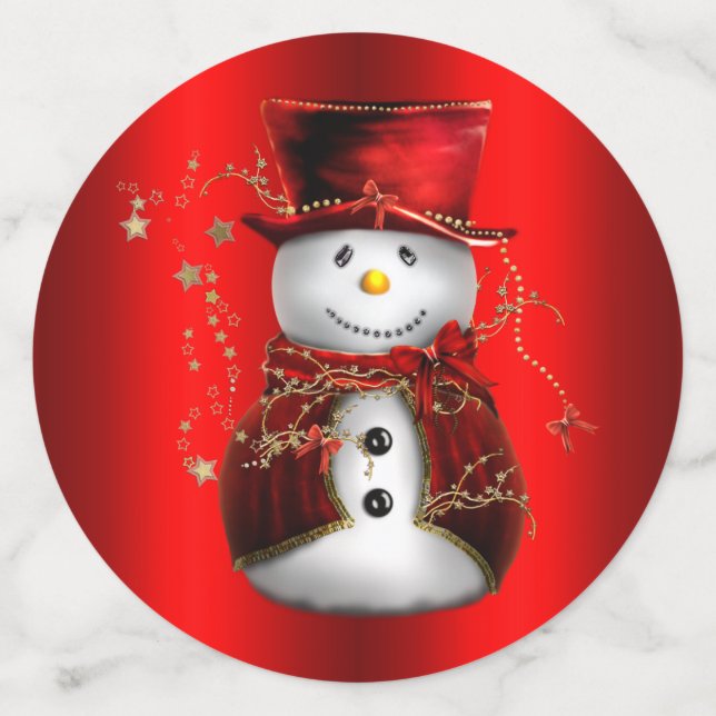Red Snowman on Metallic Red Christmas Confetti (Large Back)