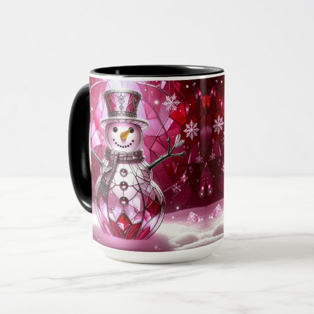 Red Snowman Snowflakes Holiday Mug (Front Left)