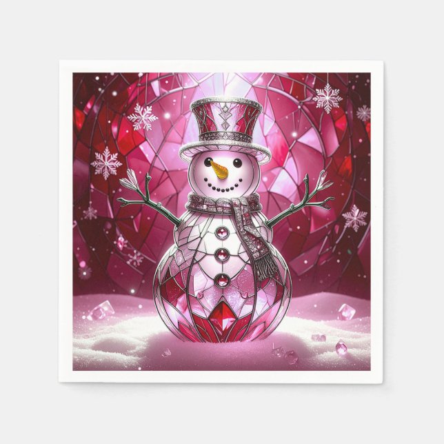 Red Snowman Snowflakes Holiday Napkin (Front)