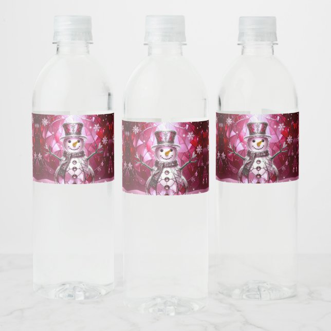 Red Snowman Snowflakes Holiday Water Bottle Label (Bottles)