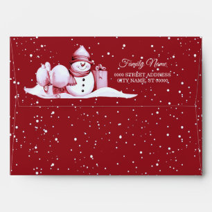 Red Snowman Snowy Christmas Holiday Envelope