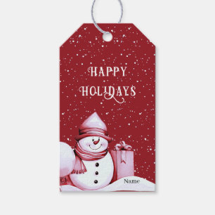 Red Snowman Snowy Christmas Holiday Gift Tags