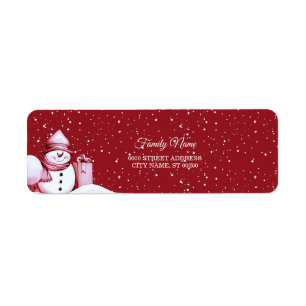 Red Snowman Snowy Christmas Holiday Return Address