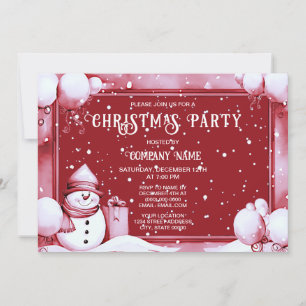 Red Snowman Snowy Christmas Party Holiday Invitation