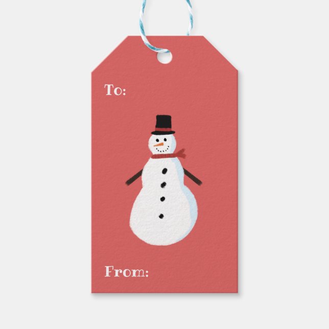 Red Snowman To From Gift Tags (Front)