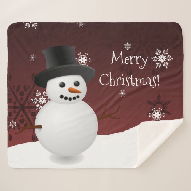 Red Snowman Winter Christmas Sherpa Blanket (Front (Horizontal))