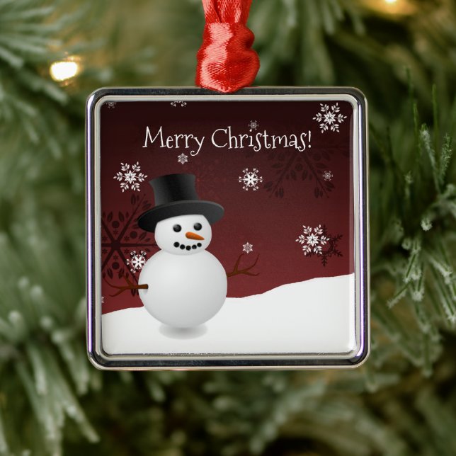 Red Snowman Winter Scene Ceramic Ornament (Tree)