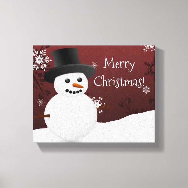 Red Snowman Winter Scene Christmas Canvas Print (Front)