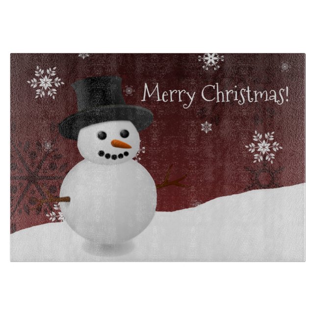 Red Snowman Winter Scene Christmas Cutting Board (Front)