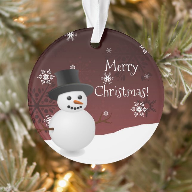 Red Snowman Winter Scene Christmas Ornament (Tree)