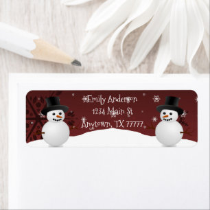 Red Snowman Winter Scene Return Address Label