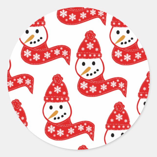 Red Snowmen Scarves Stickers (Front)