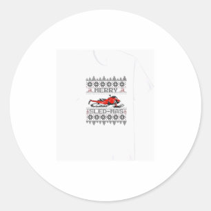 Red Snowmobile Holiday Sweater Merry Sledmas Ugly  Classic Round Sticker