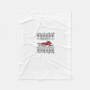 Red Snowmobile Holiday Sweater Merry Sledmas Ugly Fleece Blanket