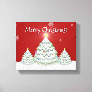 Red Snowy Christmas Tree Canvas Print