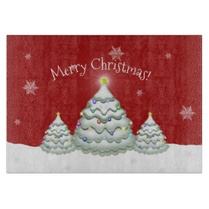 Red Snowy Christmas Tree Cutting Board