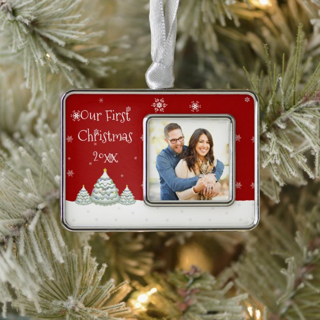 Red Snowy Christmas Tree Framed Ornament (Tree)