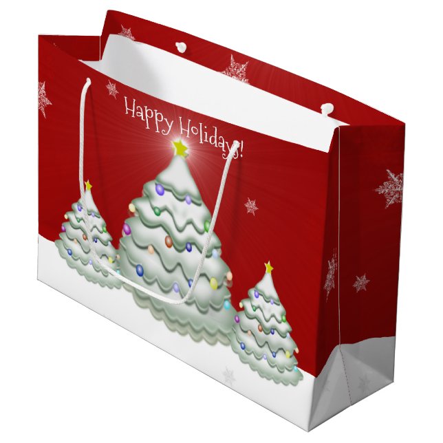 Red Snowy Christmas Tree Gift Bag (Front Angled)