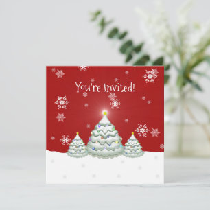 Red Snowy Christmas Tree Invitation